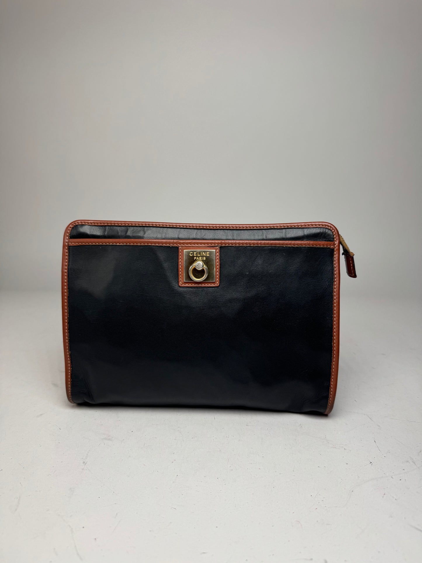 Vintage Celine Leather Clutch Black Brown