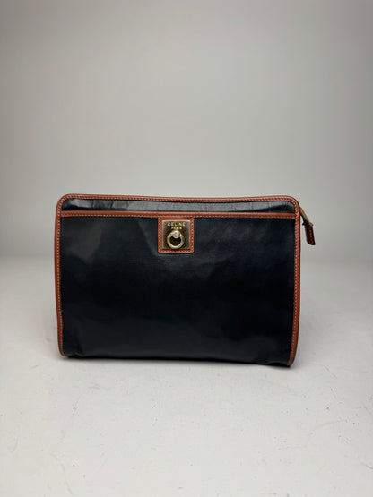 Vintage Celine Leather Clutch Black Brown