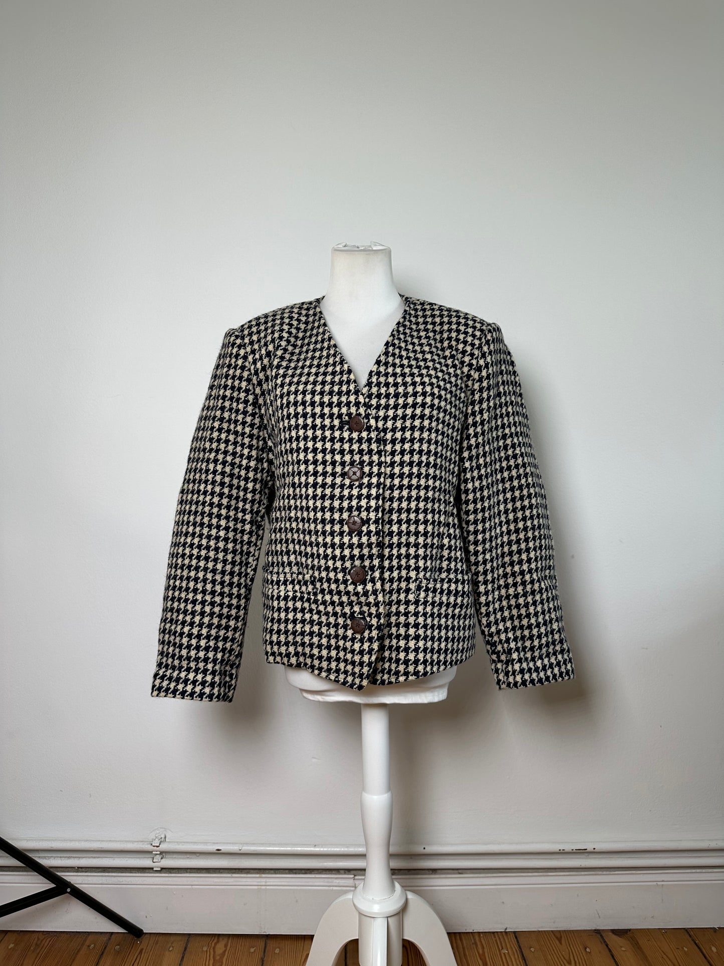 Vintage Issey Miyake Wool Houndstooth Jacket Navy Cream M