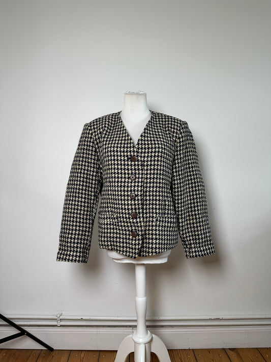 Vintage Issey Miyake Wool Houndstooth Jacket Navy Cream M
