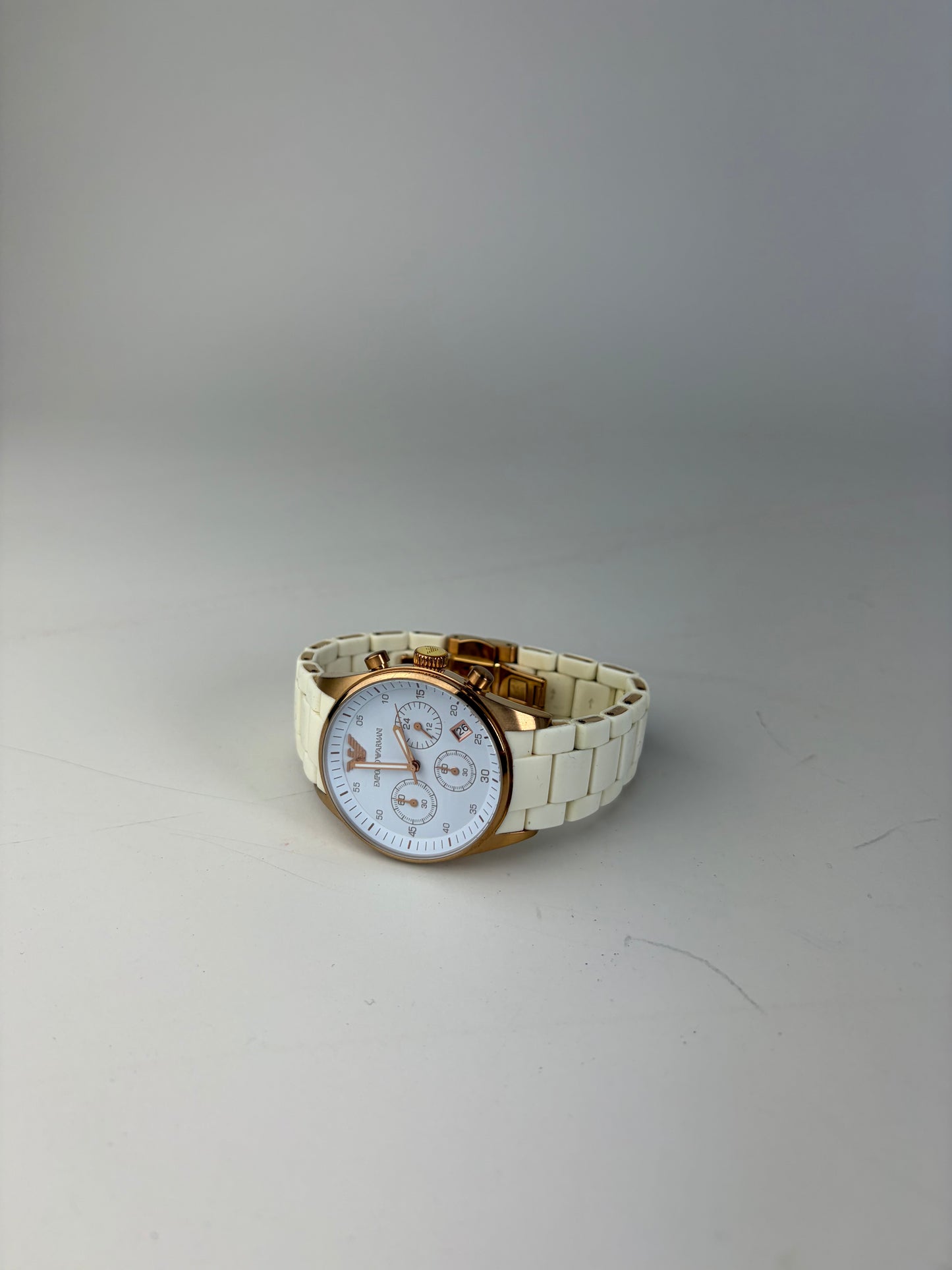 Vintage Emporio Armani Ceramic Stainless Steel Watch White Rose Gold