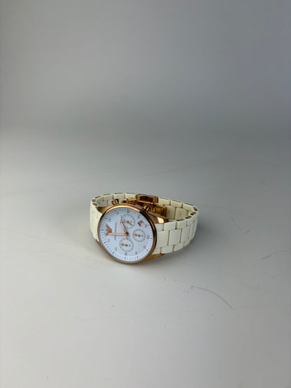 Vintage Emporio Armani Ceramic Stainless Steel Watch White Rose Gold