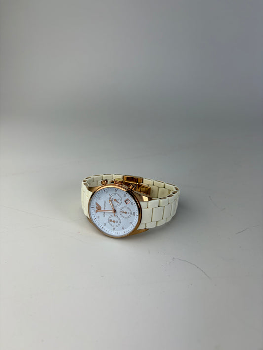 Vintage Emporio Armani Ceramic Stainless Steel Watch White Rose Gold
