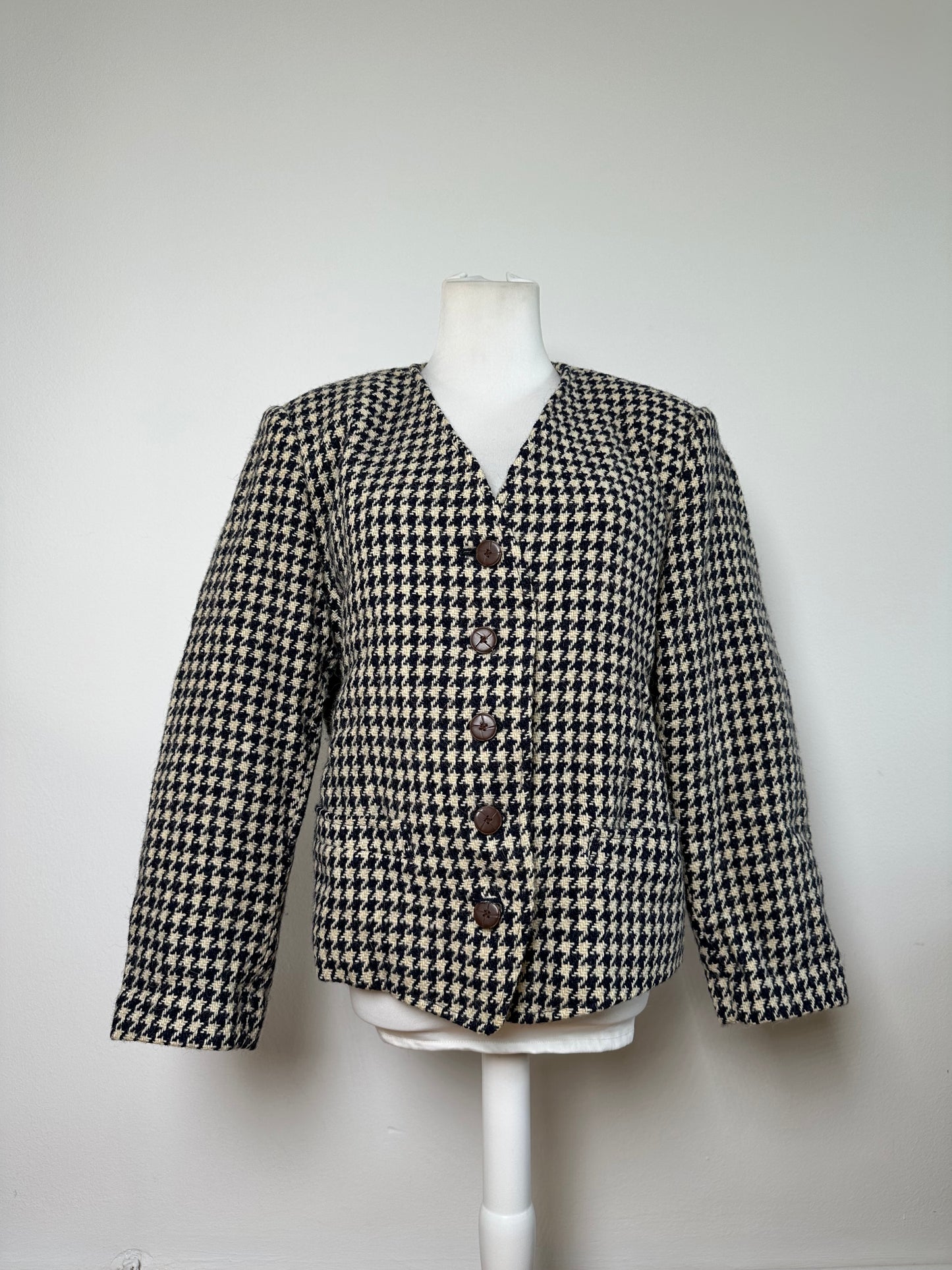 Vintage Issey Miyake Wool Houndstooth Jacket Navy Cream M