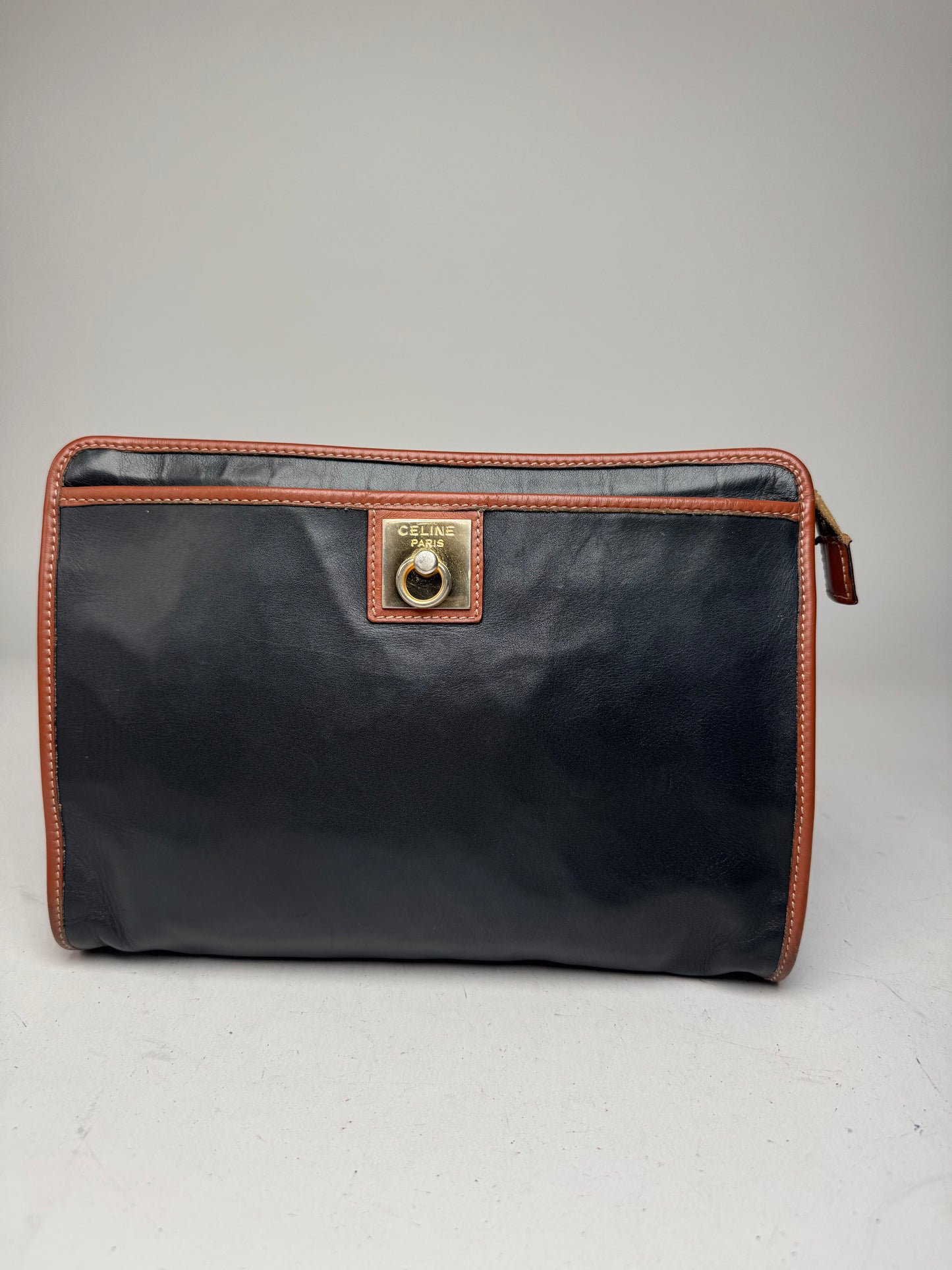 Vintage Celine Leather Clutch Black Brown