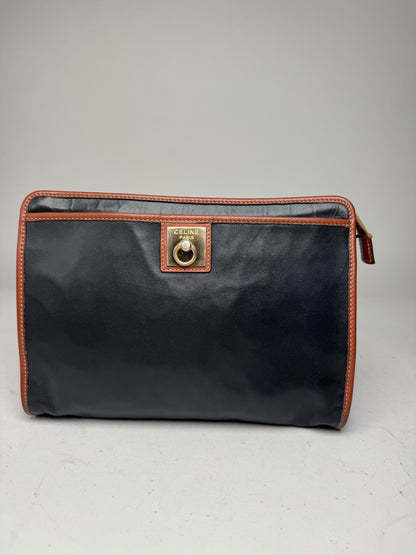 Vintage Celine Leather Clutch Black Brown