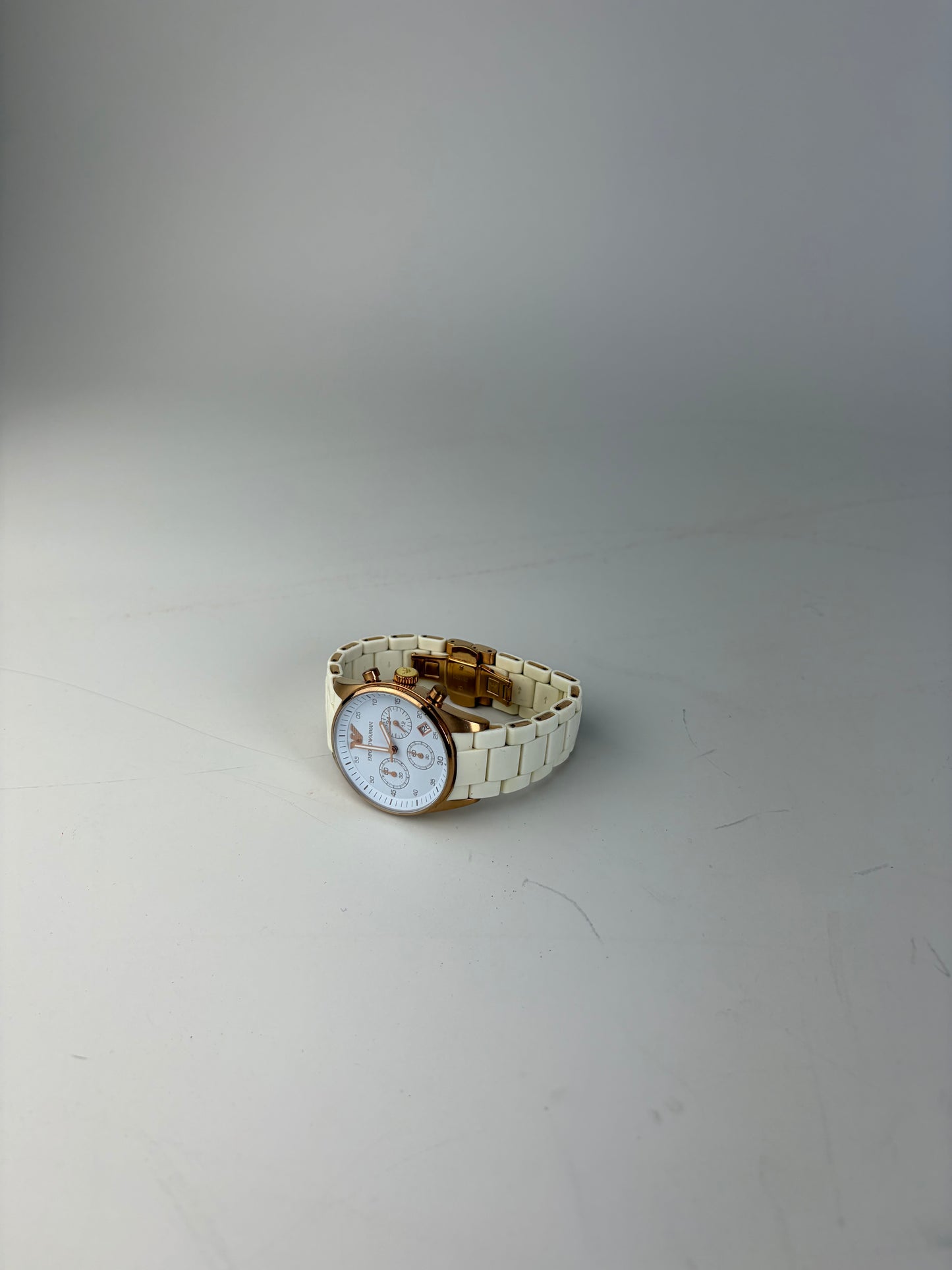 Vintage Emporio Armani Ceramic Stainless Steel Watch White Rose Gold