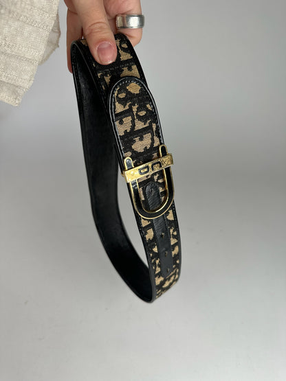 Vintage Dior Oblique Monogram Belt navy beige