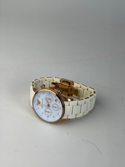 Vintage Emporio Armani Ceramic Stainless Steel Watch White Rose Gold