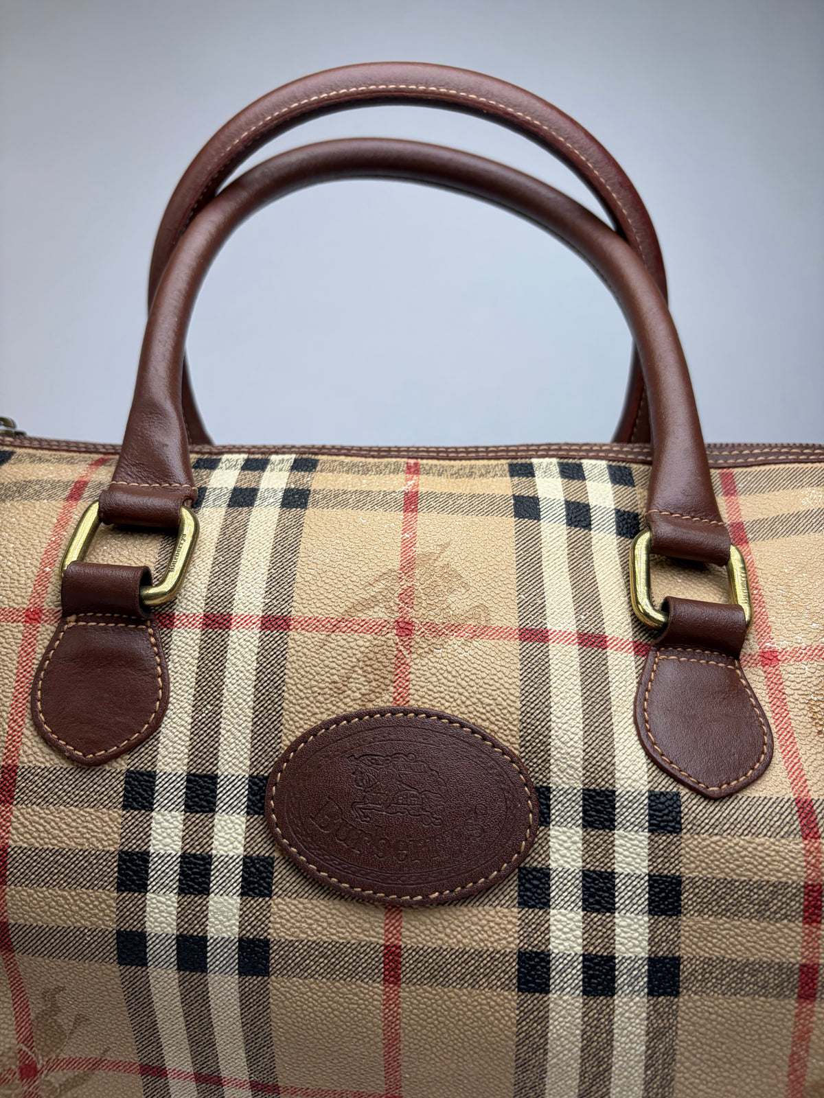 Vintage Burberrys Haymarket Check Top-Handle Bag Late 1990s Beige