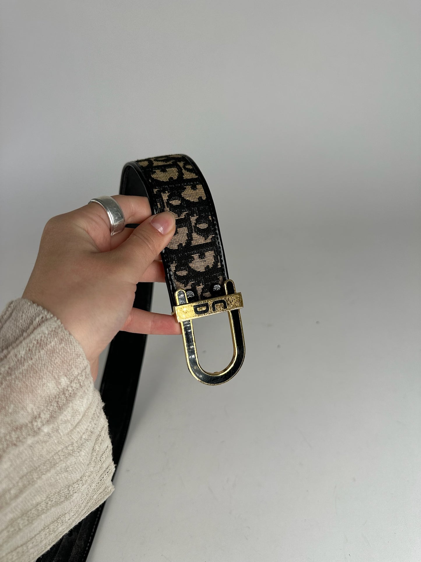 Vintage Dior Oblique Monogram Belt navy beige