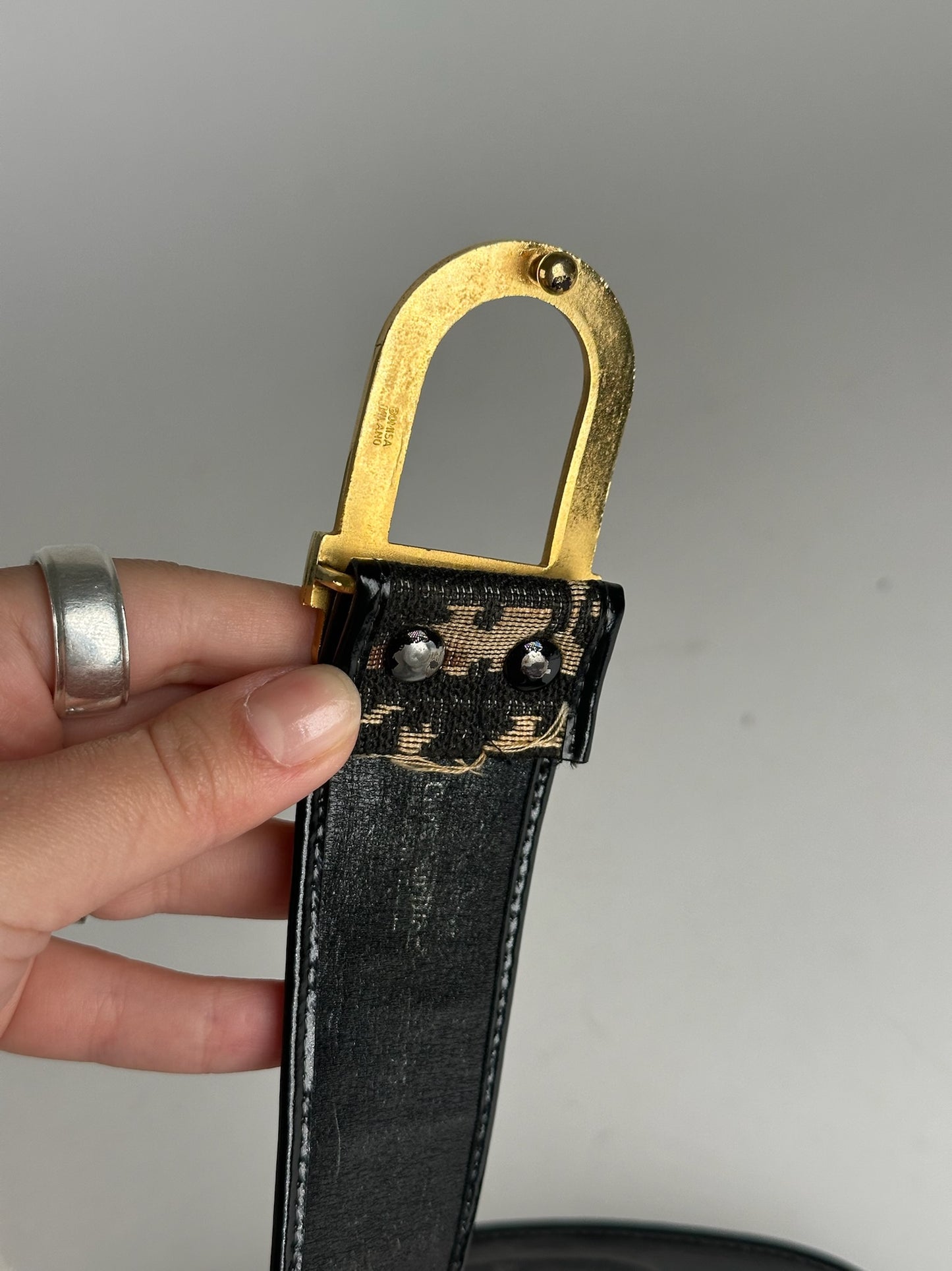 Vintage Dior Oblique Monogram Belt navy beige