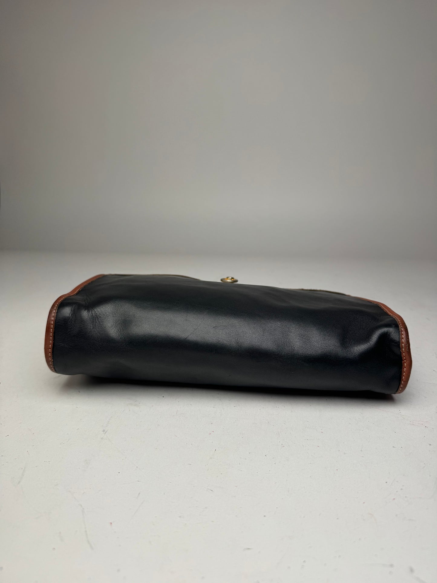 Vintage Celine Leather Clutch Black Brown