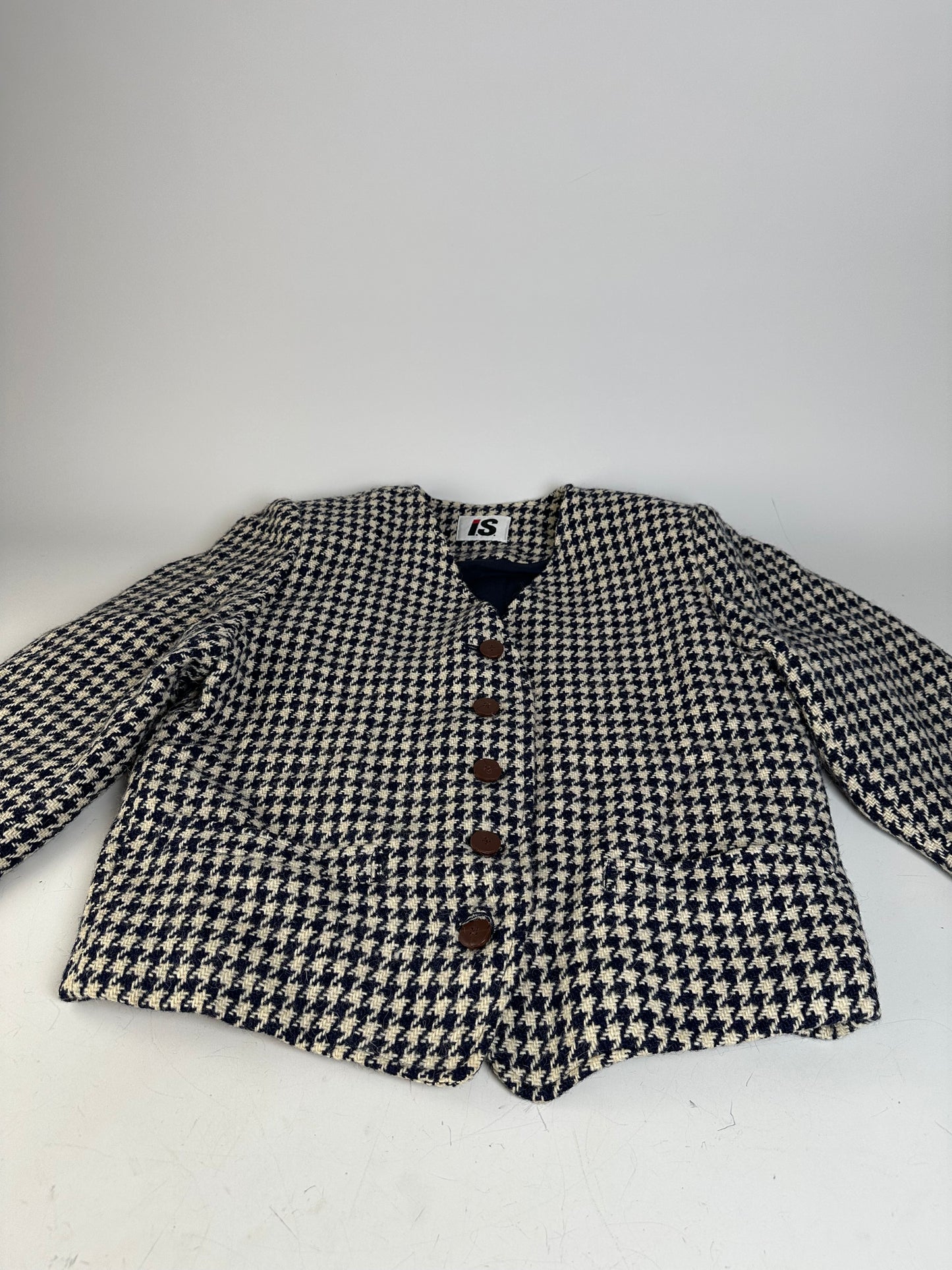 Vintage Issey Miyake Wool Houndstooth Jacket Navy Cream M