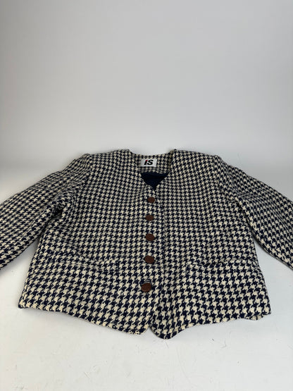 Vintage Issey Miyake Wool Houndstooth Jacket Navy Cream M