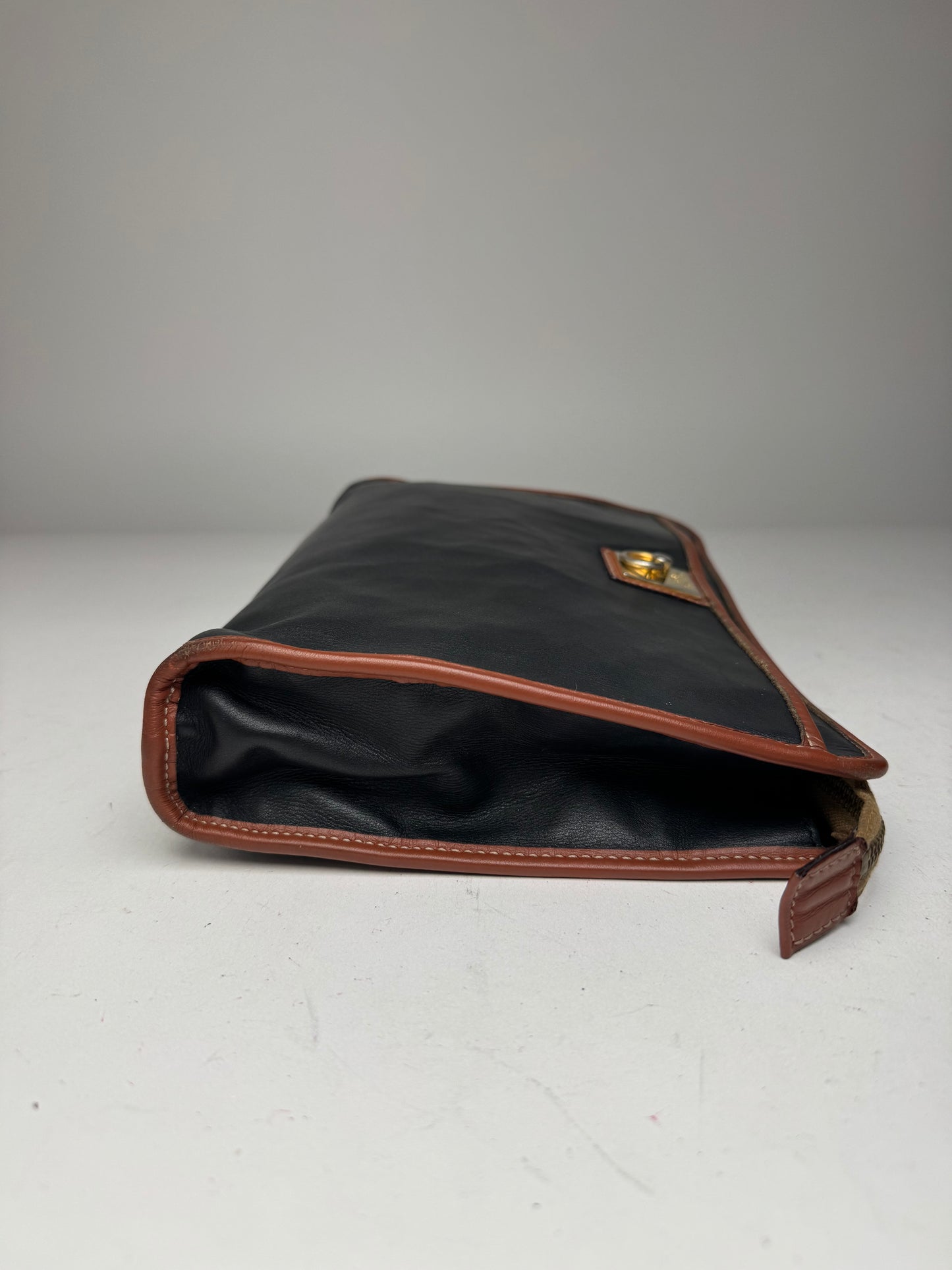 Vintage Celine Leather Clutch Black Brown