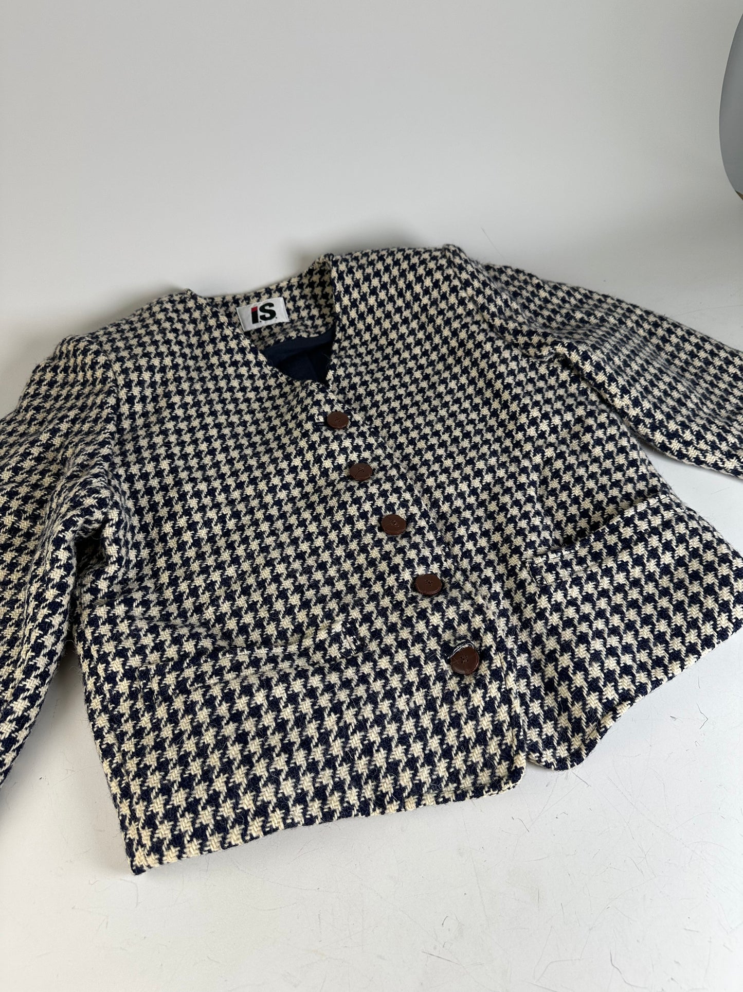 Vintage Issey Miyake Wool Houndstooth Jacket Navy Cream M