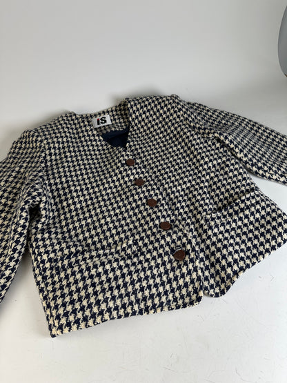 Vintage Issey Miyake Wool Houndstooth Jacket Navy Cream M