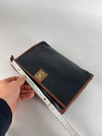Vintage Celine Leather Clutch Black Brown