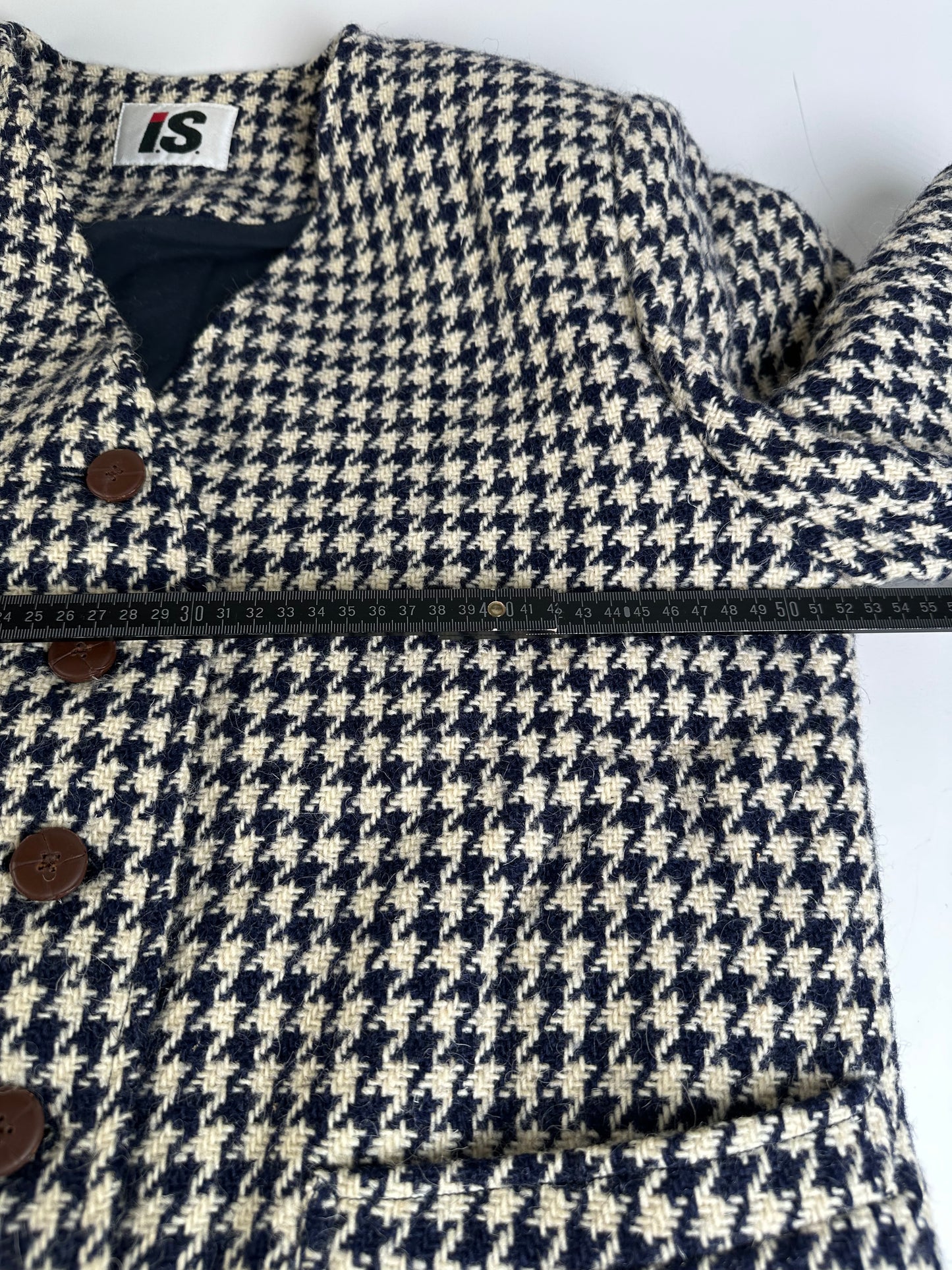 Vintage Issey Miyake Wool Houndstooth Jacket Navy Cream M