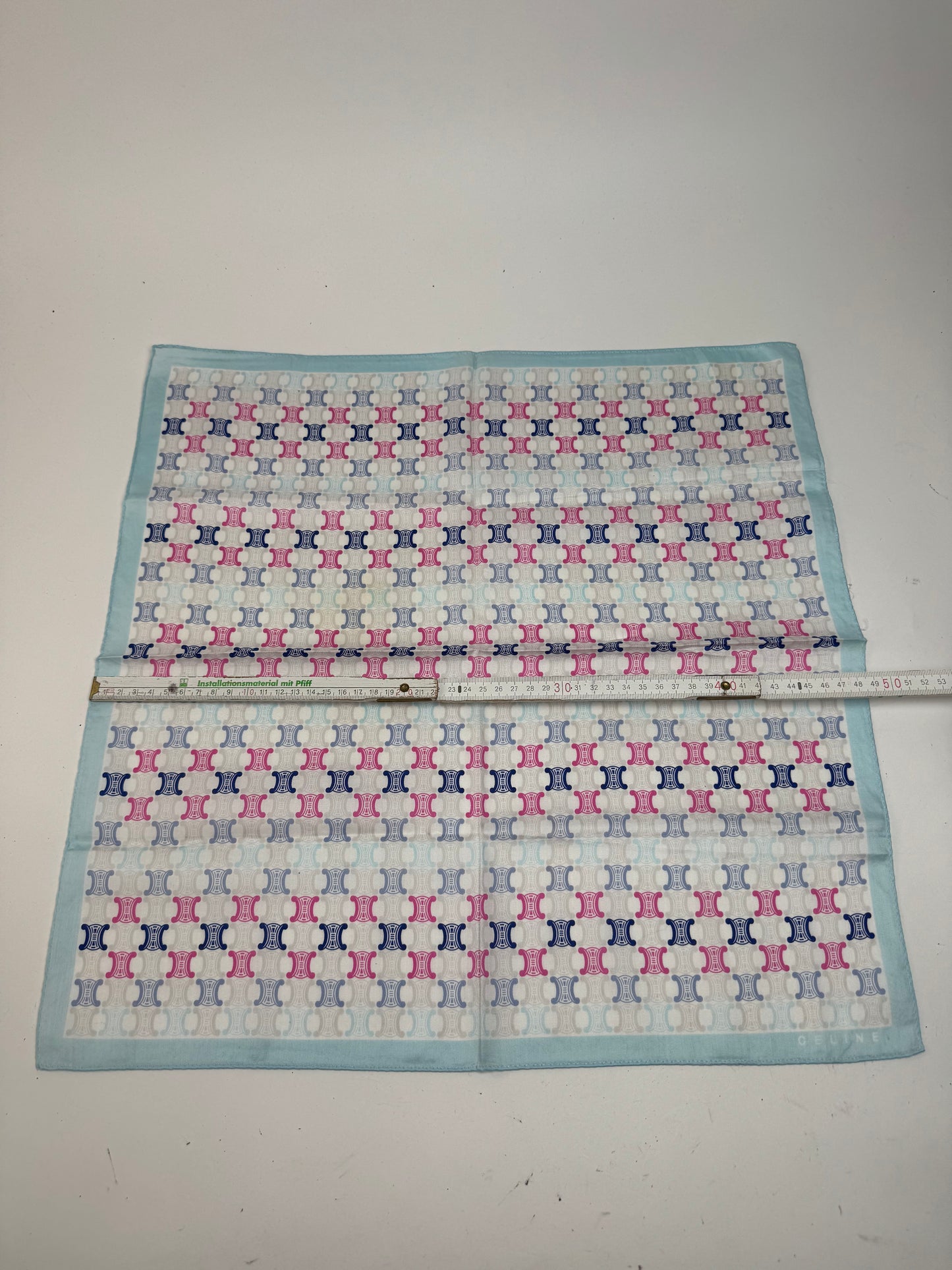 Vintage Céline Paris Triomphe Monogram Scsrf Bleu rose blanc