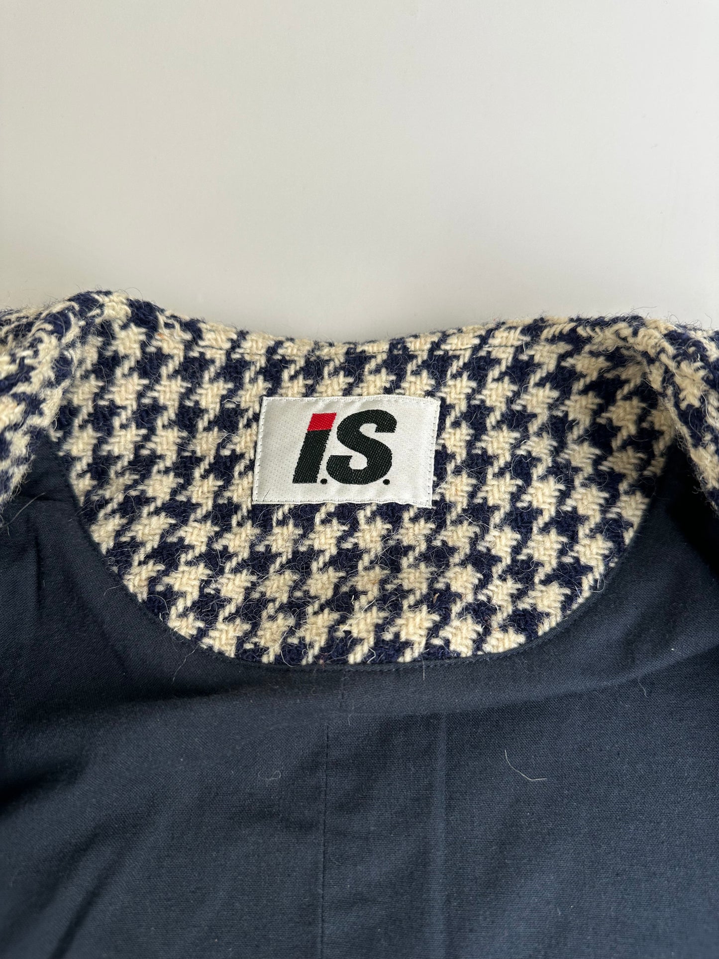 Vintage Issey Miyake Wool Houndstooth Jacket Navy Cream M