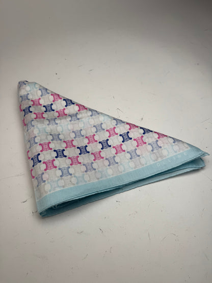 Vintage Céline Paris Triomphe Monogram Scsrf Bleu rose blanc