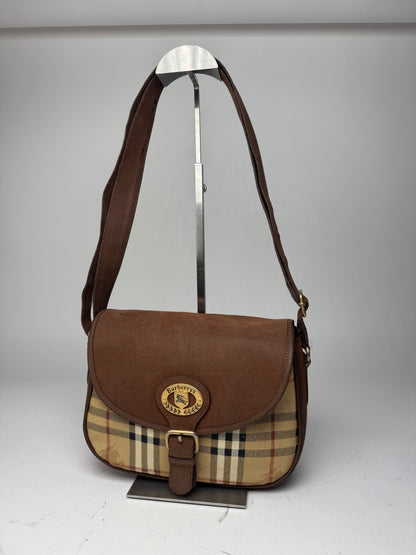 Vintage Burberry 2Way Nova Check Leather Bag Beige Brown