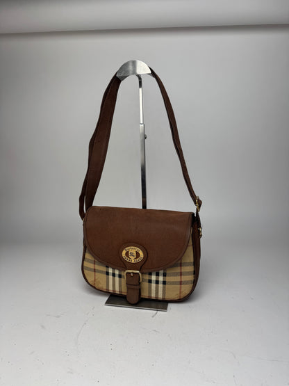 Vintage Burberry 2Way Nova Check Leather Bag Beige Brown