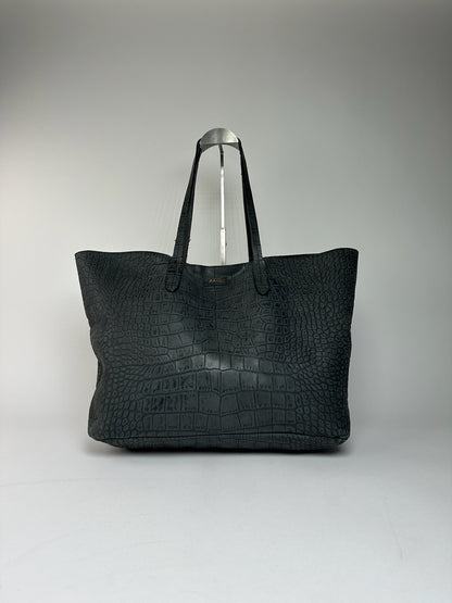 Vintage Emilio Pucci Crocodile Emblossed Leather Tote Bag Black