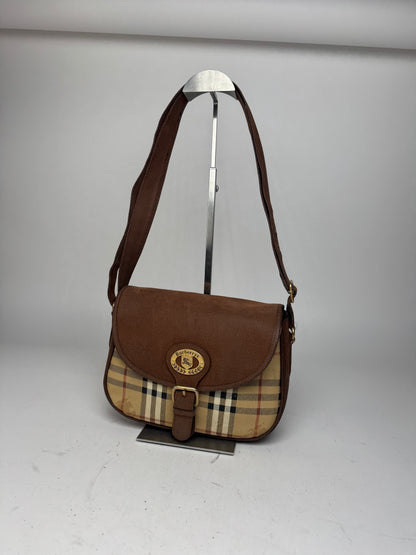 Vintage Burberry 2Way Nova Check Leather Bag Beige Brown