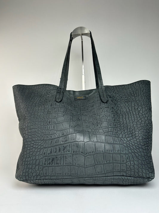 Vintage Emilio Pucci Crocodile Emblossed Leather Tote Bag Black