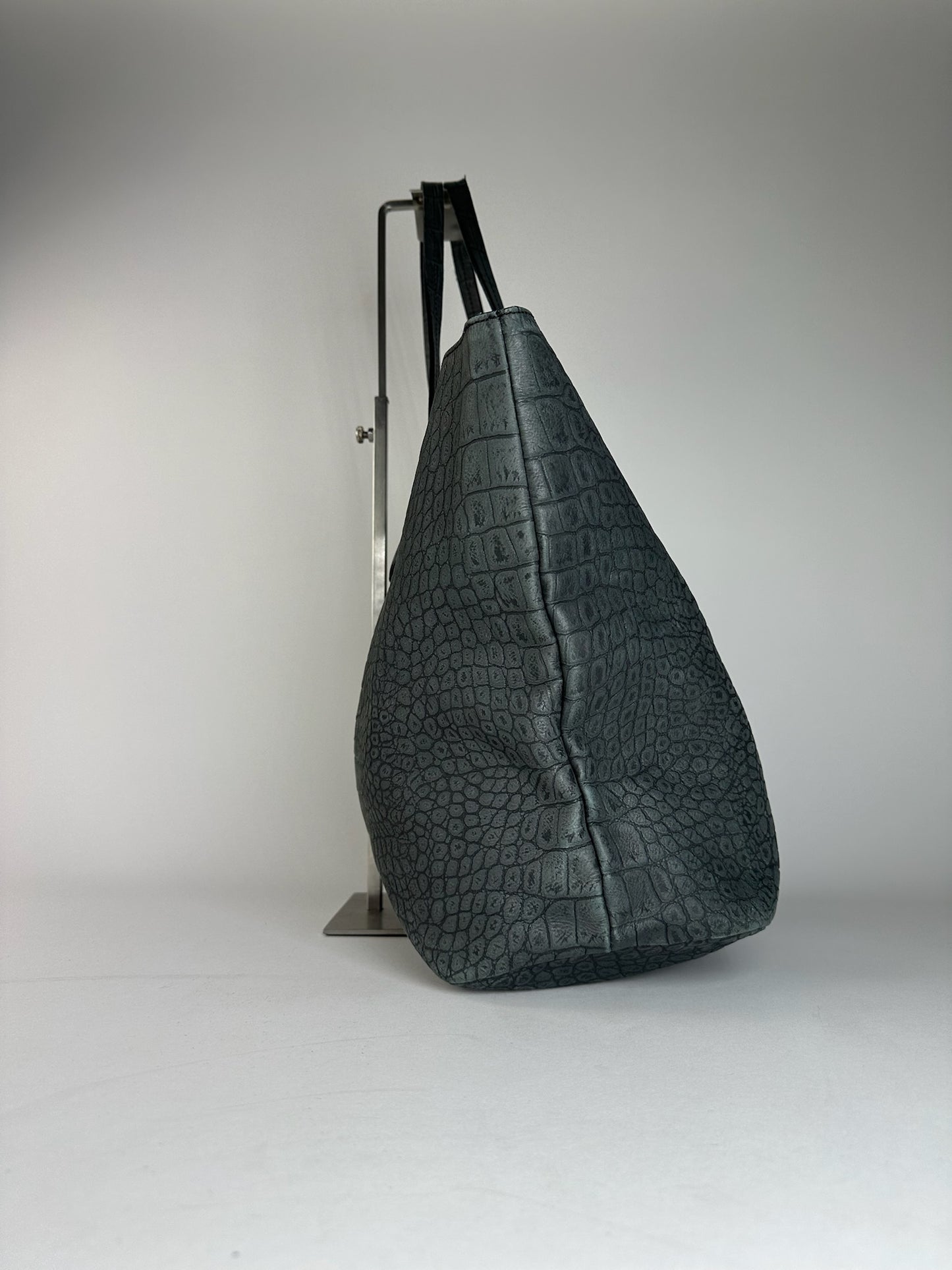 Vintage Emilio Pucci Crocodile Emblossed Leather Tote Bag Black