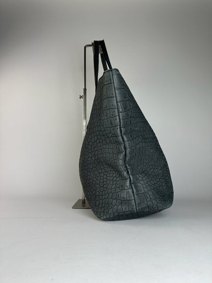 Vintage Emilio Pucci Crocodile Emblossed Leather Tote Bag Black