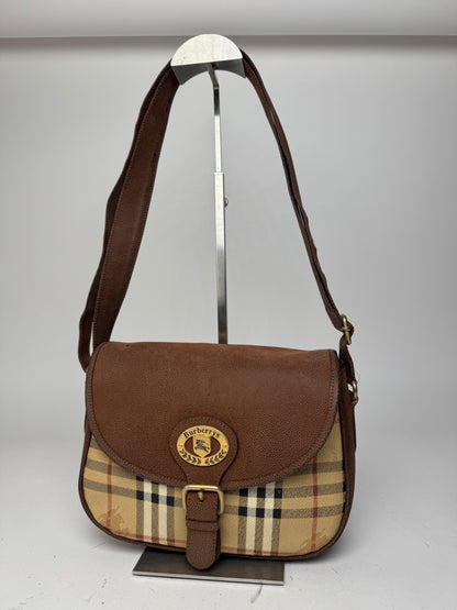Vintage Burberry 2Way Nova Check Leather Bag Beige Brown