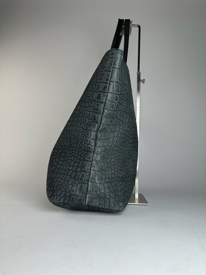 Vintage Emilio Pucci Crocodile Emblossed Leather Tote Bag Black