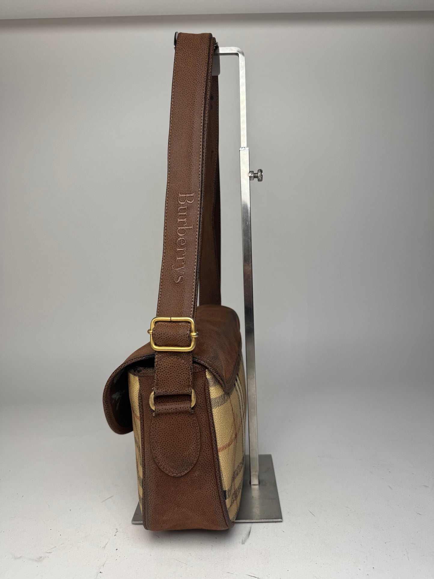 Vintage Burberry 2Way Nova Check Leather Bag Beige Brown