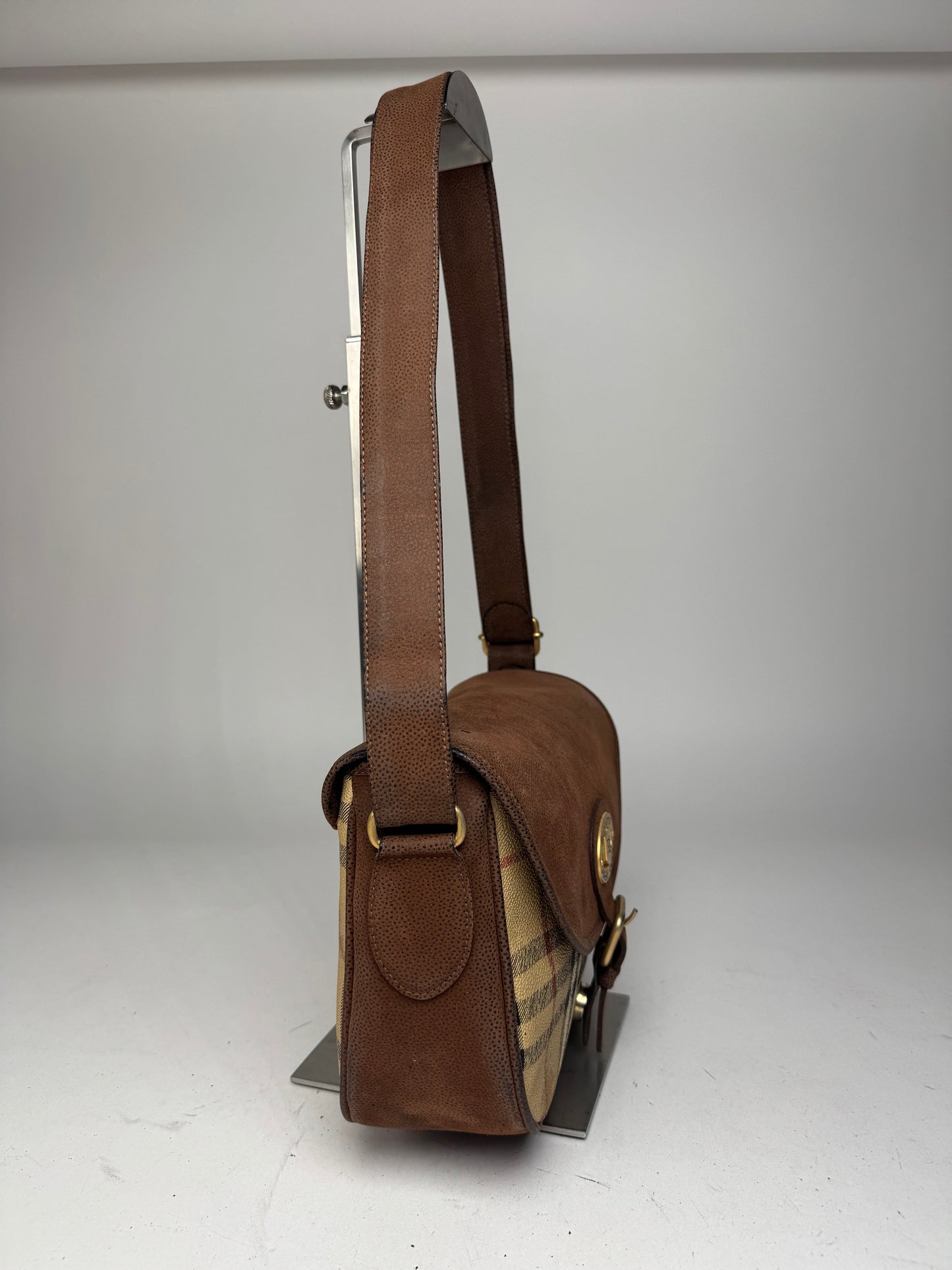 Vintage Burberry 2Way Nova Check Leather Bag Beige Brown