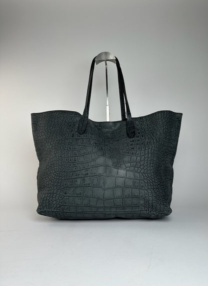 Vintage Emilio Pucci Crocodile Emblossed Leather Tote Bag Black