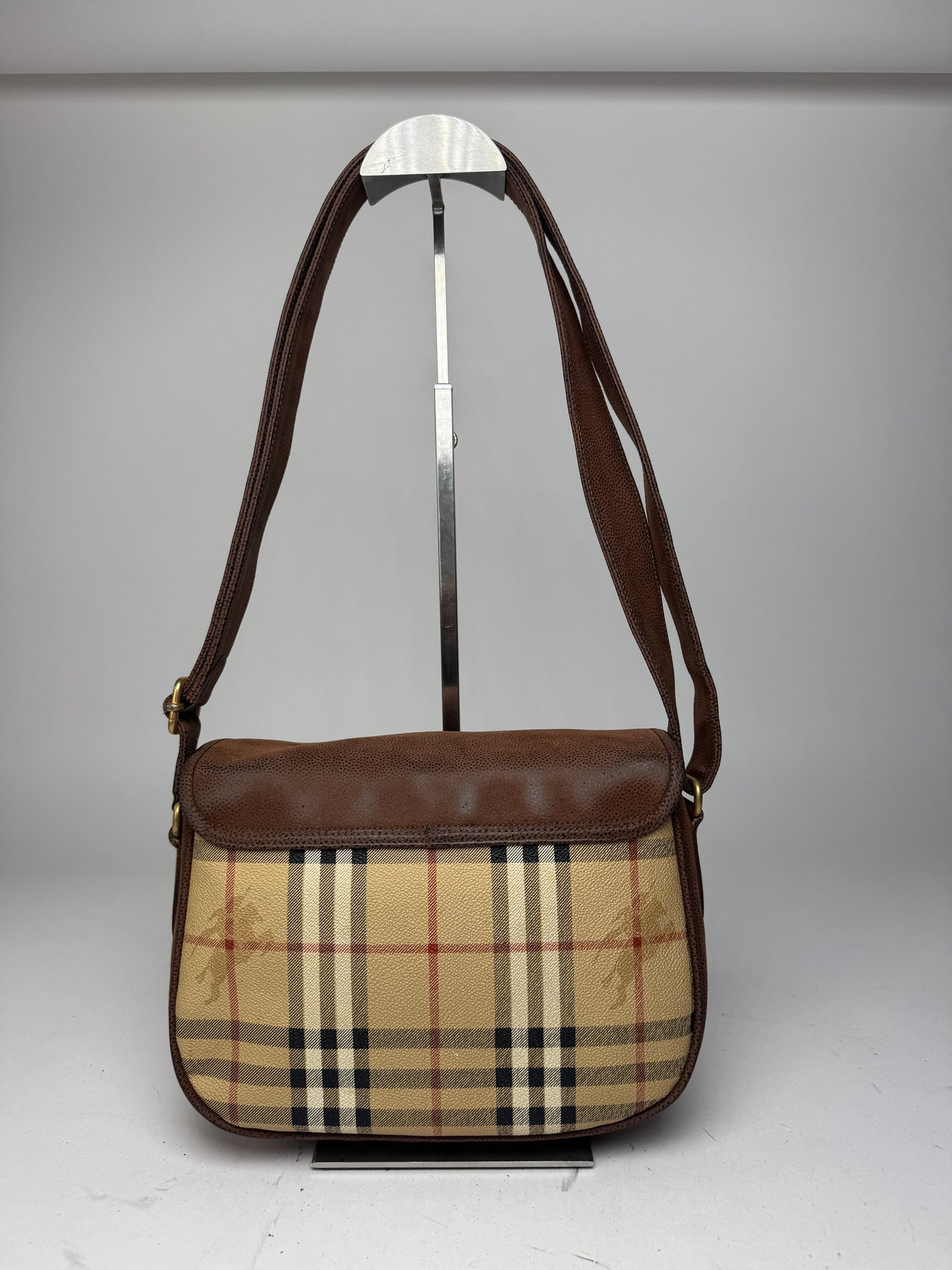 Vintage Burberry 2Way Nova Check Leather Bag Beige Brown