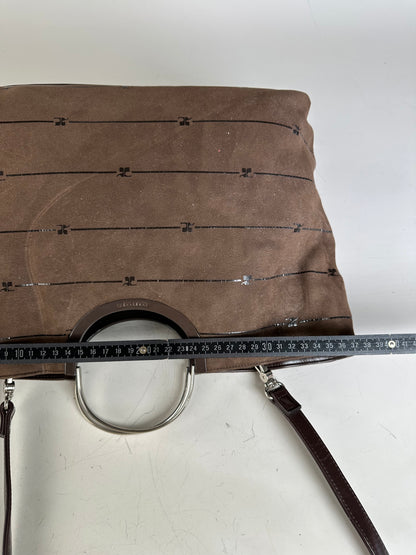 Vintage Courreges Suede Leather Trim Tote Brown Silver