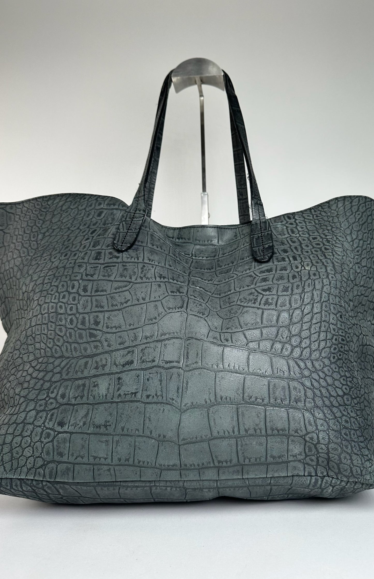 Vintage Emilio Pucci Crocodile Emblossed Leather Tote Bag Black