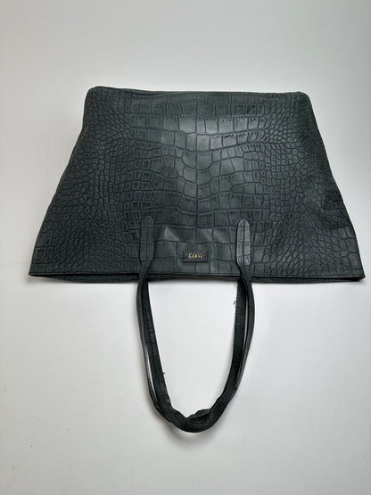 Vintage Emilio Pucci Crocodile Emblossed Leather Tote Bag Black