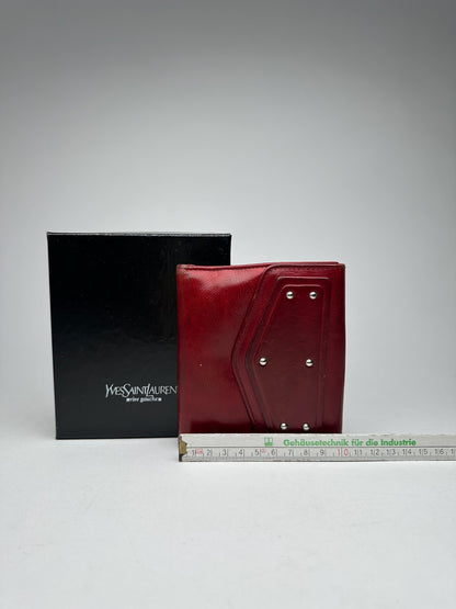 Portefeuille vintage en cuir clouté Yves Saint Laurent rouge