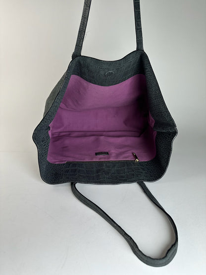 Vintage Emilio Pucci Crocodile Emblossed Leather Tote Bag Black