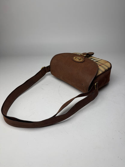 Vintage Burberry 2Way Nova Check Leather Bag Beige Brown