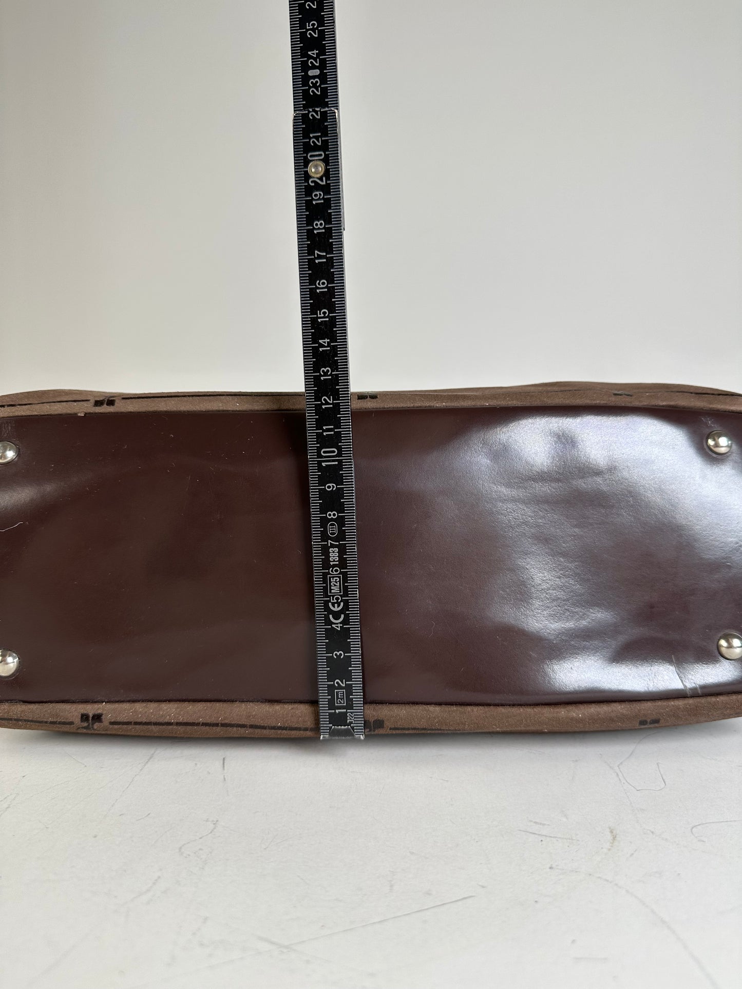 Vintage Courreges Suede Leather Trim Tote Brown Silver