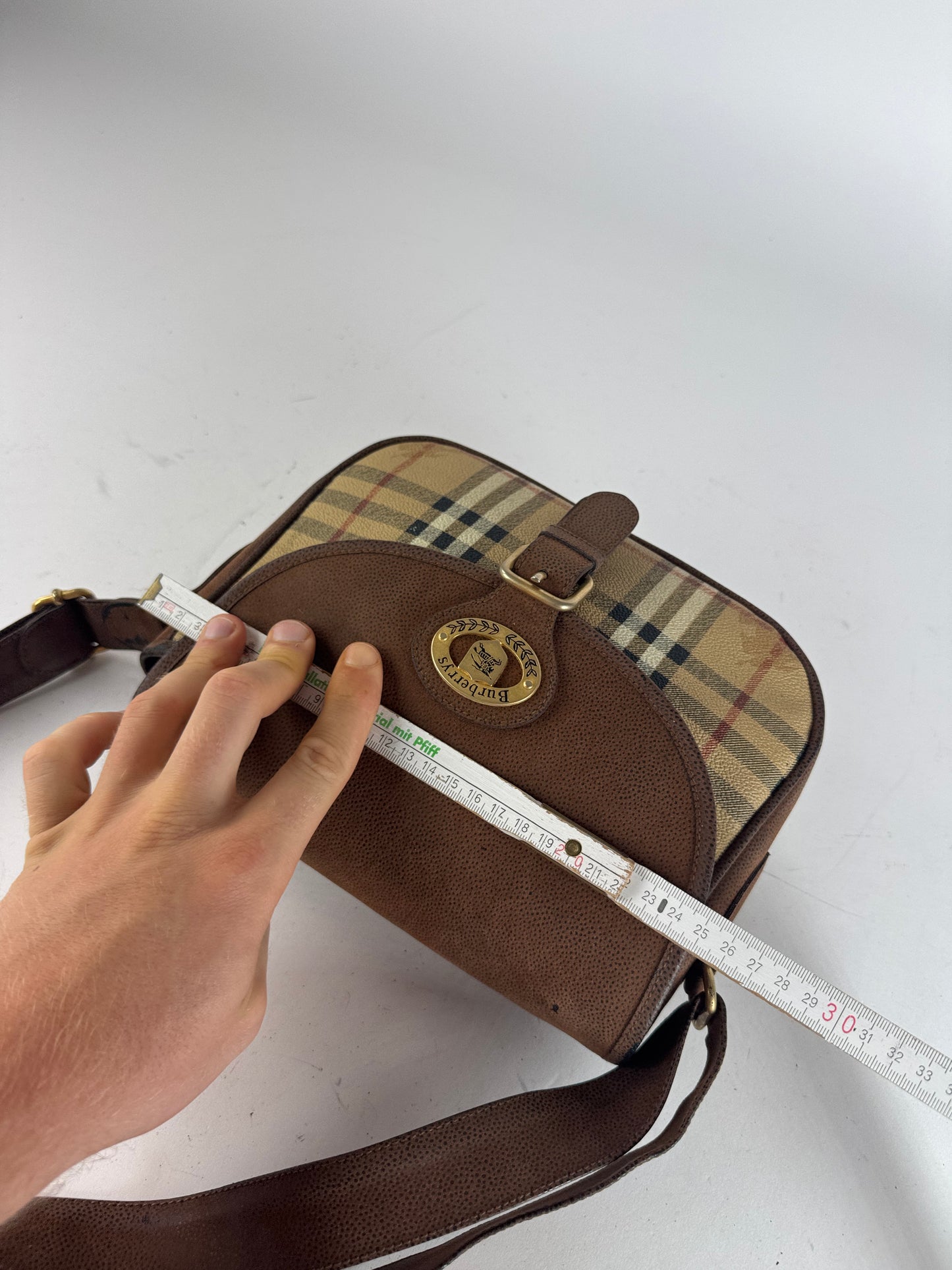 Vintage Burberry 2Way Nova Check Leather Bag Beige Brown