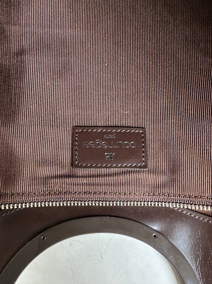 Vintage Courreges Suede Leather Trim Tote Brown Silver