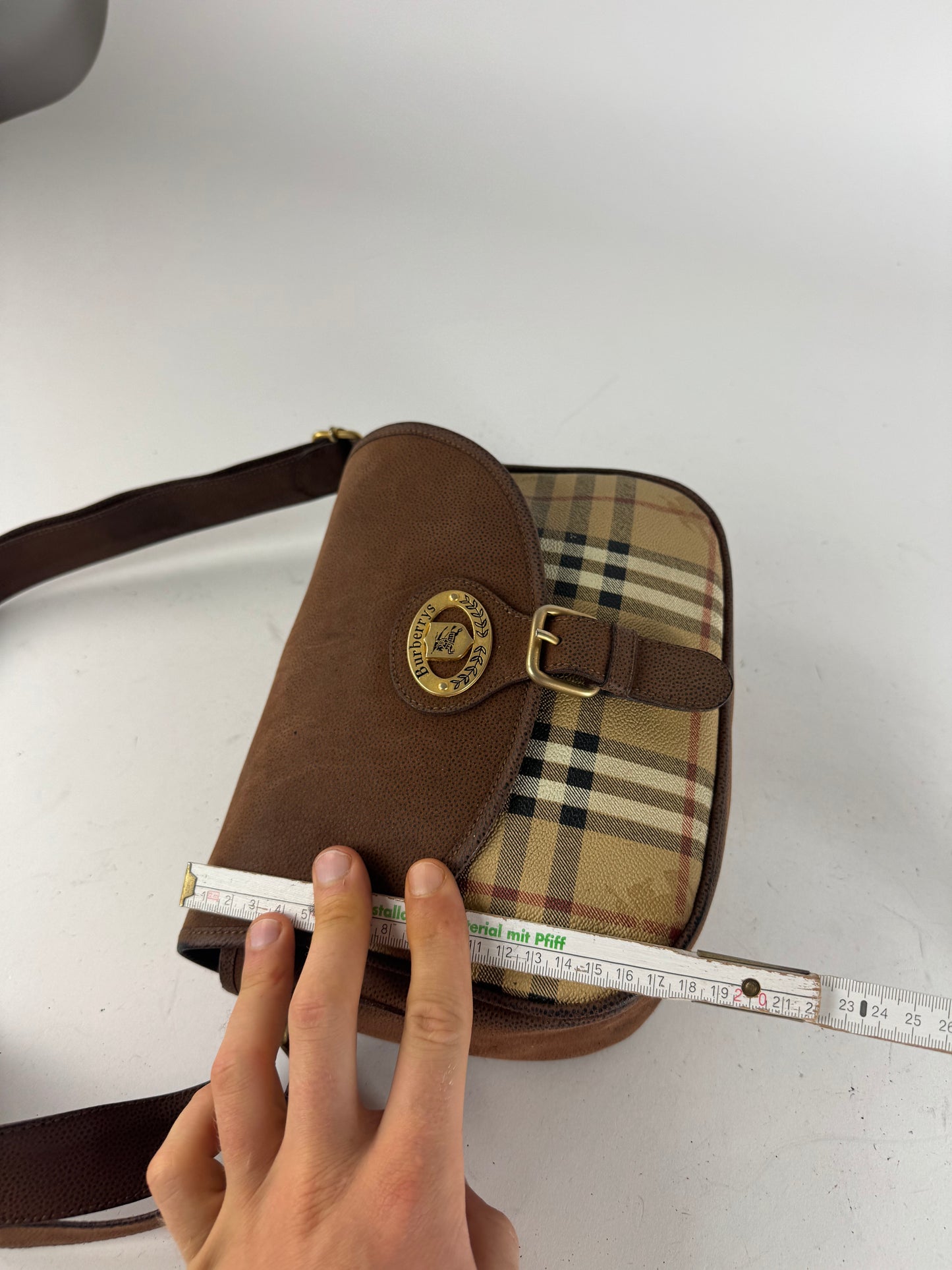 Vintage Burberry 2Way Nova Check Leather Bag Beige Brown